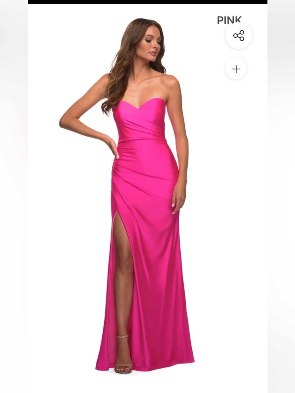 La Femme Strapless Hot Pink Evening Gown with Side Slit